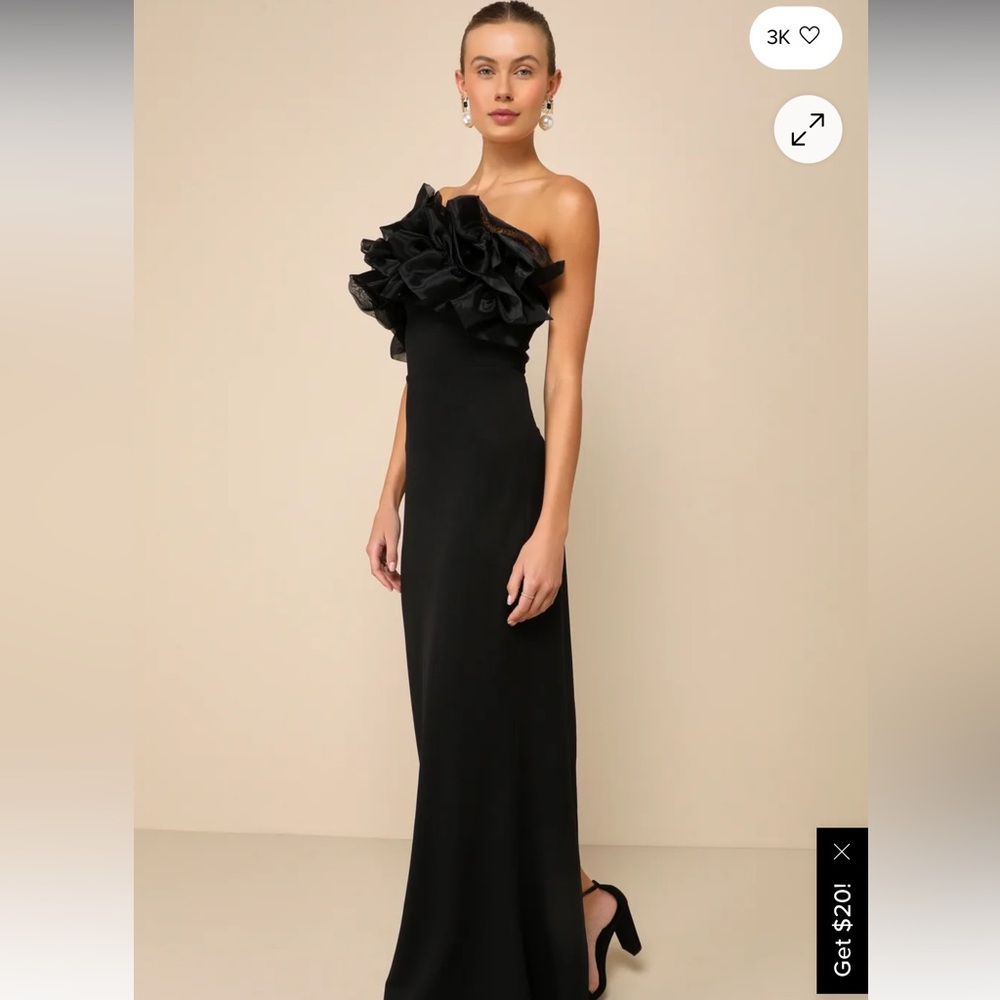 Lulus Evening Excellence Black Ruffled Strapless Mermaid Maxi Dress - Size M - Picture 2 of 5
